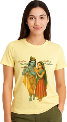 Aasha-Kriti Graphic Print Women Round Neck Yellow T-Shirt