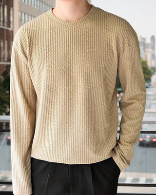 METRONAUT Solid Men Round Neck Beige T-Shirt