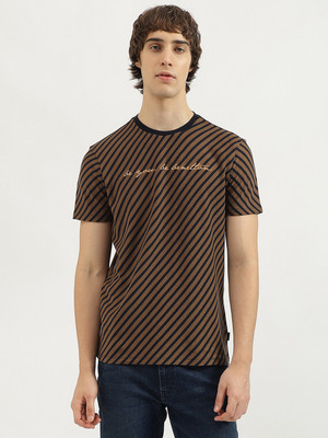 United Colors of Benetton Striped Men Round Neck Brown T-Shirt