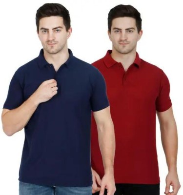 Sontraders Solid Men Polo Neck Maroon T-Shirt