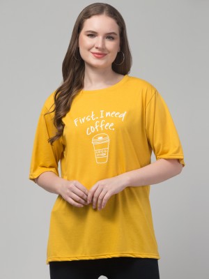 CULPI Printed Women Round Neck Yellow T-Shirt