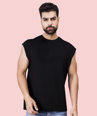I&D Solid Men Round Neck Black T-Shirt