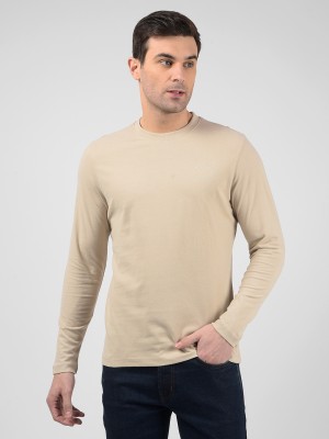 NUMERO UNO Solid Men Crew Neck Beige T-Shirt