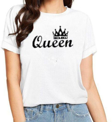 SAHAL FASHION Printed Women Round Neck White T-Shirt