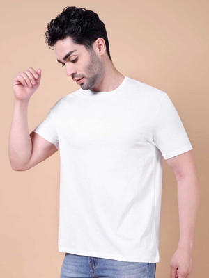 afap Solid Men Round Neck White T-Shirt