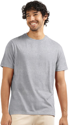 LazyChunks Solid Men Round Neck Grey T-Shirt