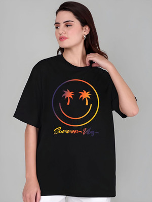 Moda Rapido Self Design Women Round Neck Black T-Shirt
