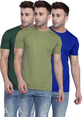 TQH Solid Men Round Neck Light Green, Dark Green, Blue T-Shirt