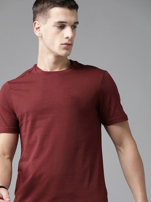 RULEDBYSUN Solid Men Round Neck Maroon T-Shirt