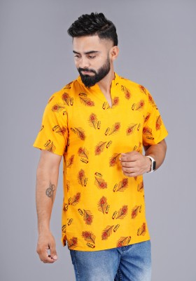 csq Printed Men Cowl Neck Yellow T-Shirt