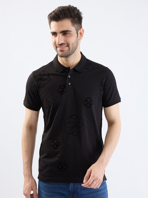 Spykar Solid Men Polo Neck Black T-Shirt