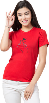 VAHSON Printed Women Round Neck Red T-Shirt