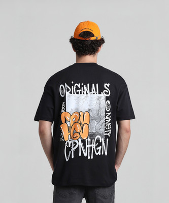 JACK & JONES Printed Men Round Neck Black T-Shirt