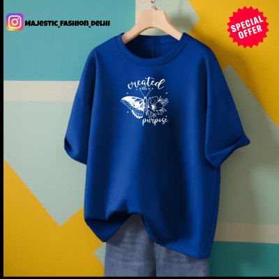 Stylicity Printed Women Round Neck Blue T-Shirt