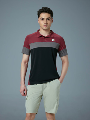 TECHNOSPORT Colorblock Men Polo Neck Red T-Shirt