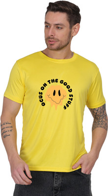 Swagry Graphic Print Men Round Neck Yellow T-Shirt