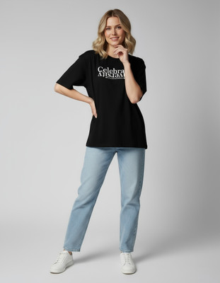 SZN Printed Women Round Neck Reversible Black T-Shirt