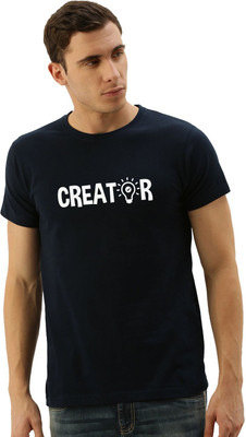 OrrganicChics Printed Men Round Neck Navy Blue T-Shirt
