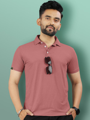 VeBNoR Solid Men Polo Neck Pink T-Shirt