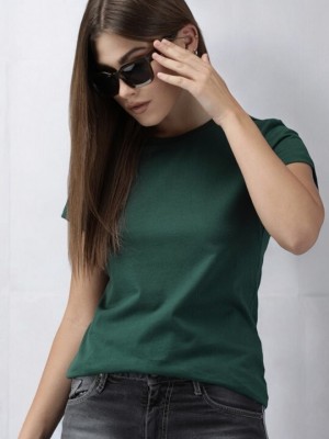 GUTI Solid Women Round Neck Green T-Shirt