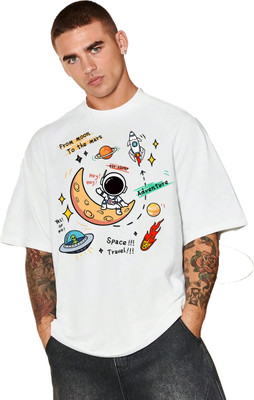 BELTLY Printed Men Round Neck White T-Shirt