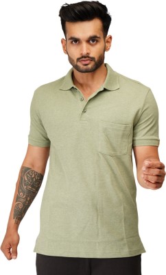 Ecolove Solid Men Polo Neck Green T-Shirt