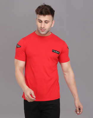 GEUM Solid Men Round Neck Red T-Shirt