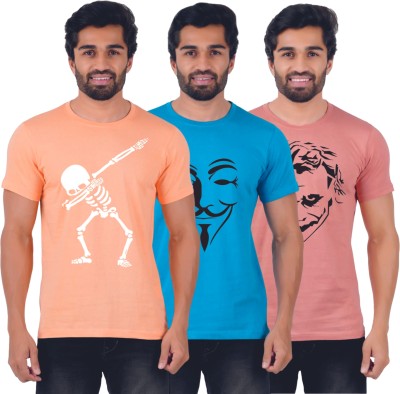 Ferocious Printed Men Round Neck Orange, Blue, Pink T-Shirt