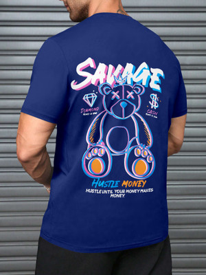 Triptee Printed Men Round Neck Dark Blue T-Shirt