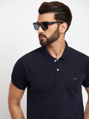 VERO AMORE Solid Men Polo Neck Navy Blue T-Shirt