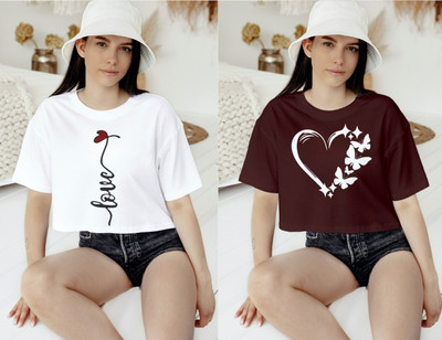 Agniknitfashion Printed Women Round Neck Multicolor T-Shirt