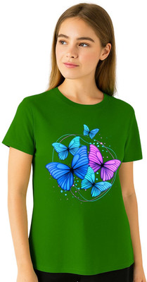 DGC Printed Women Round Neck Dark Green T-Shirt