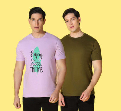 WOOSTRO Printed Men Round Neck Dark Green, Purple T-Shirt
