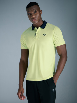 SG Solid Men Polo Neck Yellow T-Shirt