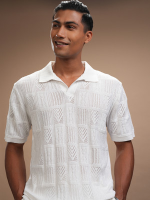 HIGHLANDER Self Design Men Polo Neck White T-Shirt