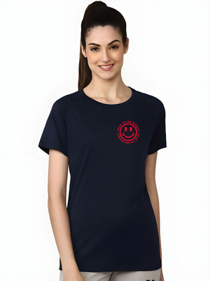 SZN Graphic Print Women Round Neck Dark Blue T-Shirt