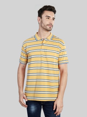 BE POSITIVE Striped Men Polo Neck Yellow T-Shirt