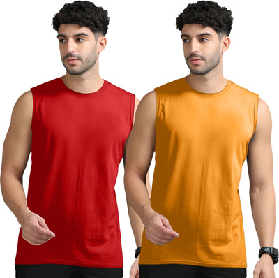 Adorbs Solid Men Round Neck Red, Orange T-Shirt