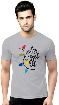 LV CARE Printed Men Round Neck Grey T-Shirt