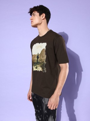 DIFFERENCE OF OPINION Graphic Print Men Round Neck Brown T-Shirt