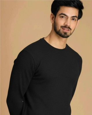 RajsriManyata Solid Men Henley Neck Black T-Shirt