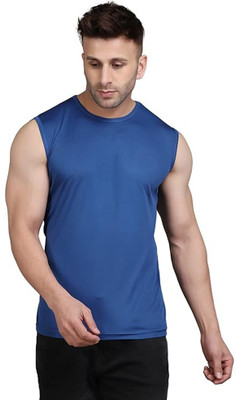 HouseOfCommon Solid Men Round Neck Dark Blue T-Shirt