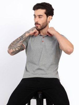 PSI Solid Men Polo Neck Grey T-Shirt