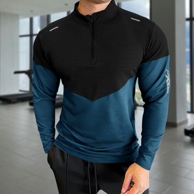 SCOWET Colorblock Men High Neck Blue T-Shirt