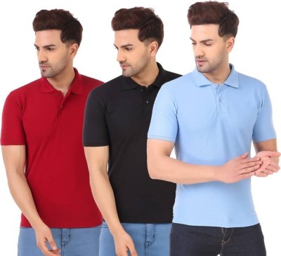 GOB GOD OF BRANDS Solid Men Polo Neck Blue, Maroon T-Shirt