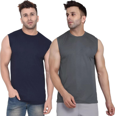 Moordale Fab Solid Men Round Neck Dark Blue, Grey T-Shirt