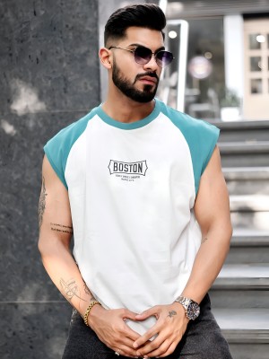 MANIAC Colorblock Men Round Neck Blue, White T-Shirt