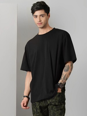 J hind creations Solid Men Round Neck Black T-Shirt