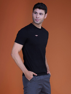 Zvezda Solid Men Round Neck Black T-Shirt
