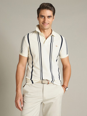 Dockers Striped Men Polo Neck Beige, Black T-Shirt
